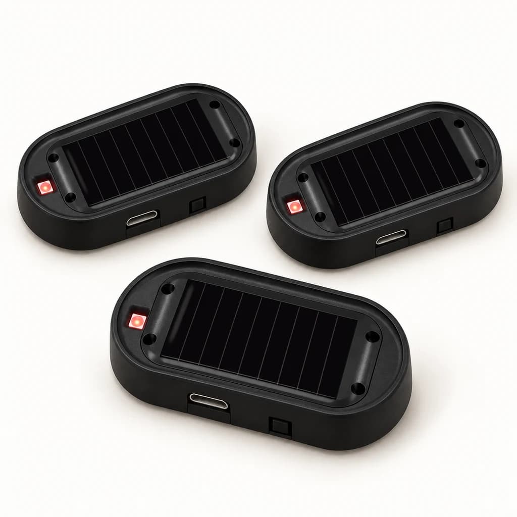 Les trois voyants solaires noirs à LED rouge inclus dans le lot, sans accessoire supplémentaire