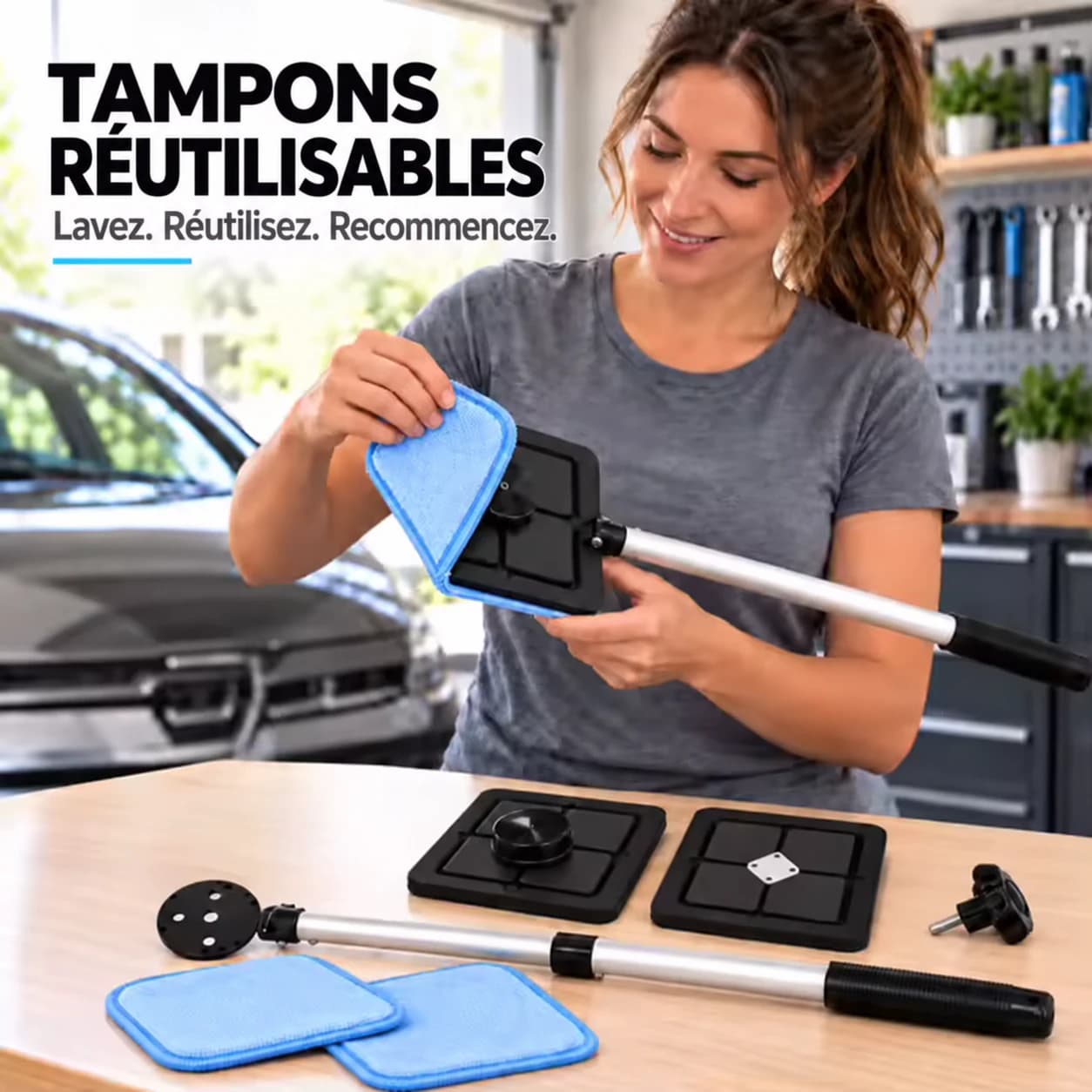 Tampon bleu retiré de la tête noire du kit de nettoyage